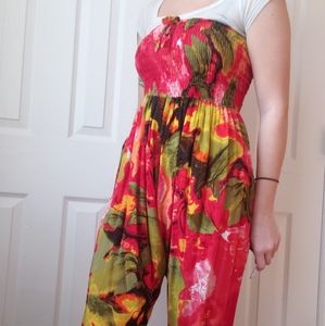 Colorful tropical cropped jumpsuit
